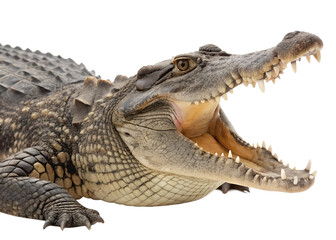 Obraz premium Side view of head part of crocodile opening its mouth wide isolated on white background generated with AI