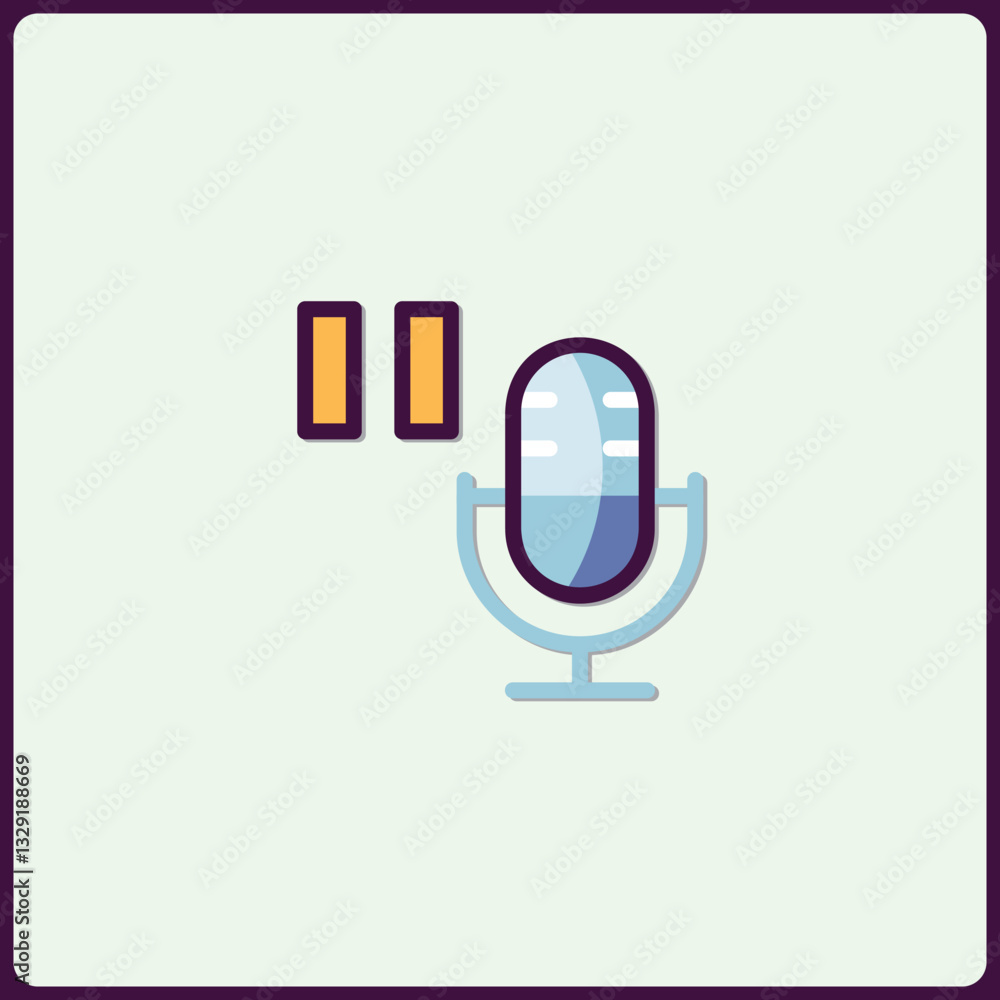 Poster stylized microphone icon representing pause control button and recording