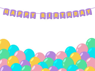 Festive image with space for text, photo. Balloons, garlands with the inscription - Happy Birthday. For the design of greeting cards, birthdays, stickers, invitations. Vector.  transparent background