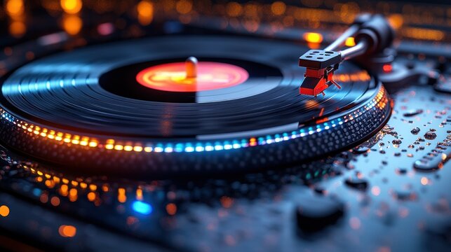 Vintage turntable playing record