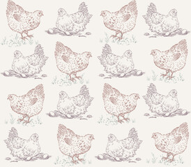 Chicken seamless pattern hand-drawn