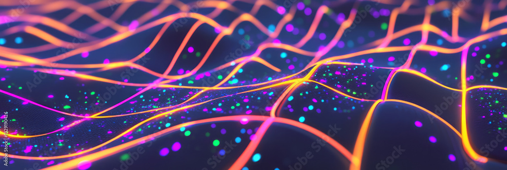 Aufkleber a colorful neon wave pattern on a black background