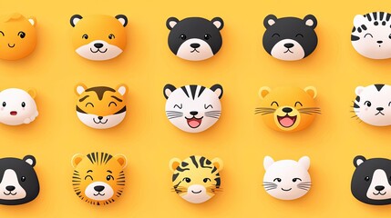 Obraz premium a pattern focusing on cute animal faces and expressions.