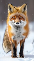 Obraz premium Curious red fox exploring a snow-covered landscape with grace and elegance while enjoying the winter wonderland