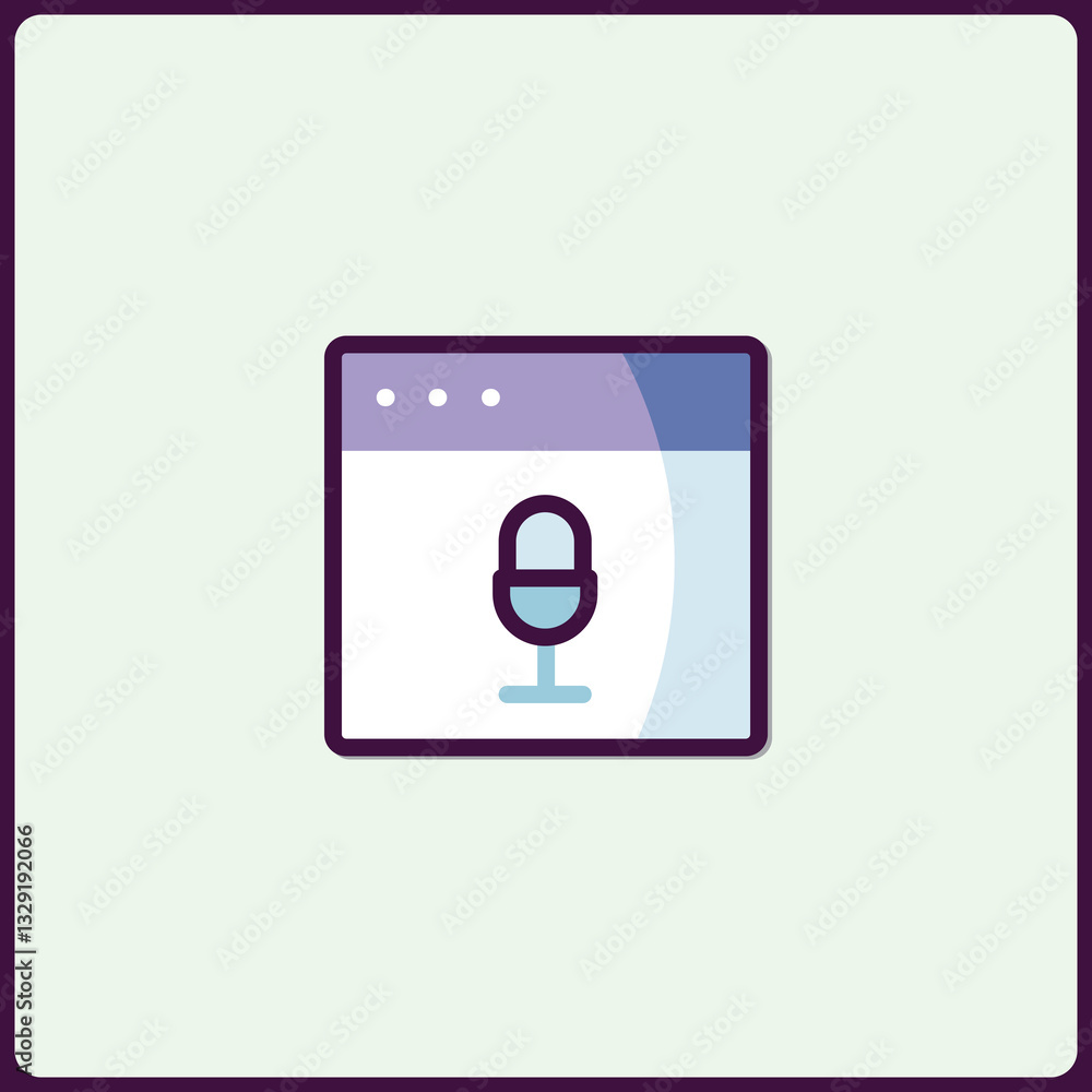 Poster minimalist microphone icon on web browser window with clean design style