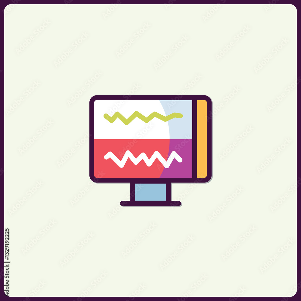 Poster modern illustration of display device with wavy lines for data representation