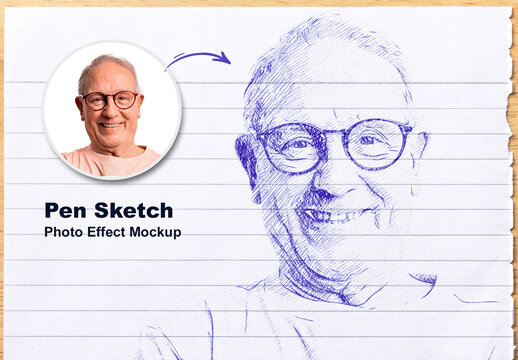 Pen Sketch Photo Effect Mockup