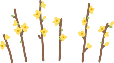 귀엽고 심플한 개나리 일러스트