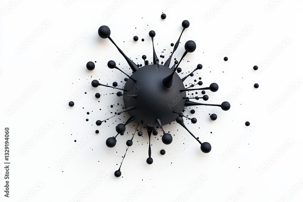 Poster abstract black paint splash creating unique texture on a white background, ideal for modern design p