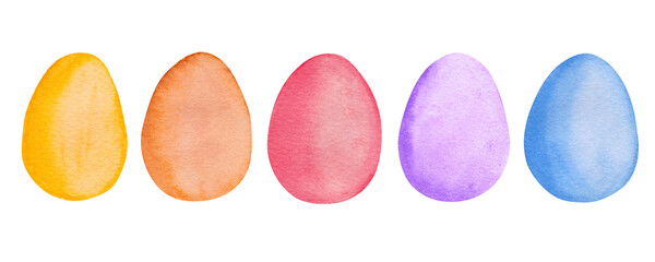 Watercolor Easter illustration. Set of colored eggs. Delicate pastel shades.