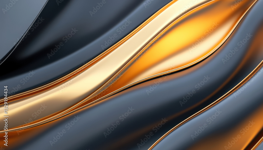 Poster sleek, flowing waves of black and gold create modern, abstract design. interplay of light and shadow