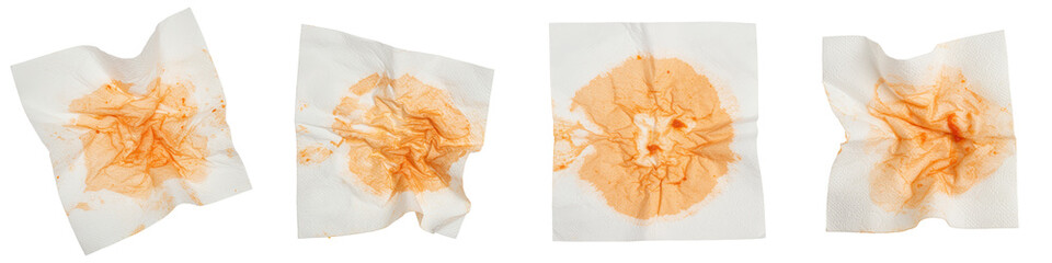 Used Paper Napkin with Food Stains on White, Cut Out Set