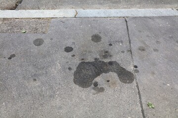 Parking car oil leak stains on the street