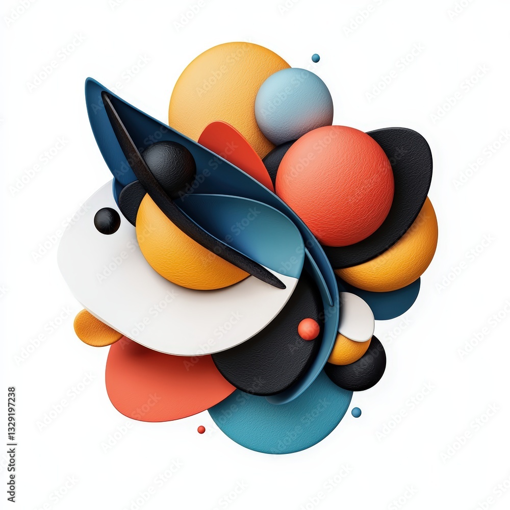 Poster abstract composition featuring colorful shapes and textures, creating a visually engaging and modern