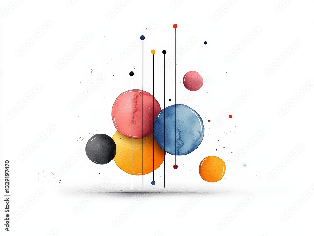 Poster abstract composition featuring colorful spheres suspended in space, creating a modern and vibrant vi