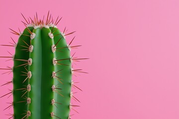 Naklejka premium Cactus Close-up on Pink Background Minimalist Plant Photography and Design