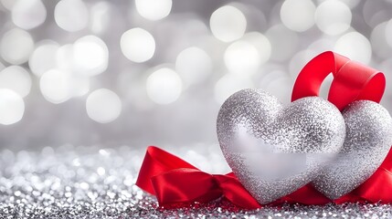 Intertwined Hearts with Flowing Red Ribbon.