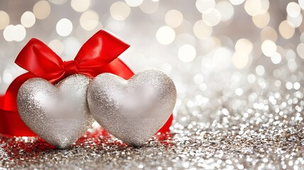 Intertwined Hearts with Flowing Red Ribbon.