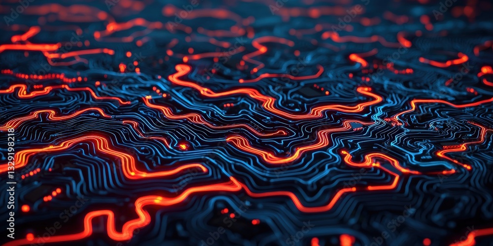 Aufkleber climate tech carbon grid concept. abstract circuit pattern with glowing lines in dark tones.