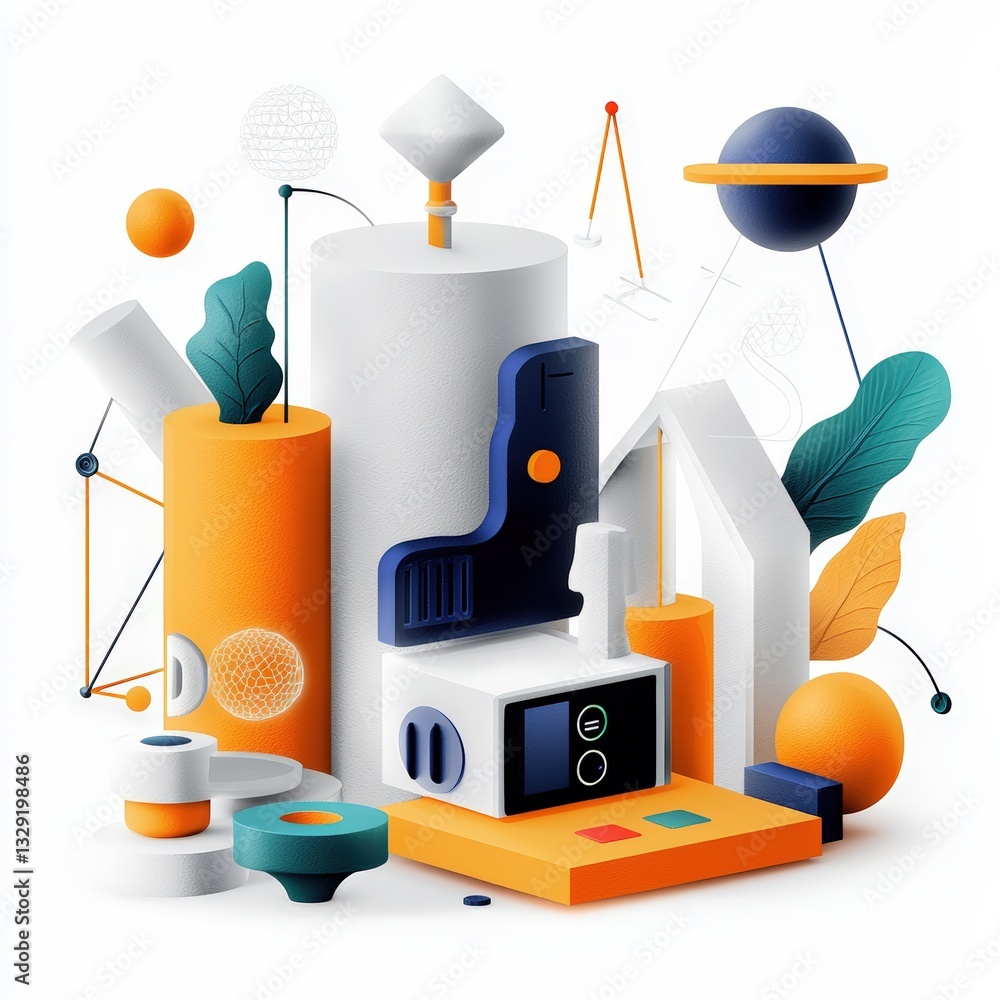 Poster abstract composition of geometric shapes and colorful elements for modern design or creative project
