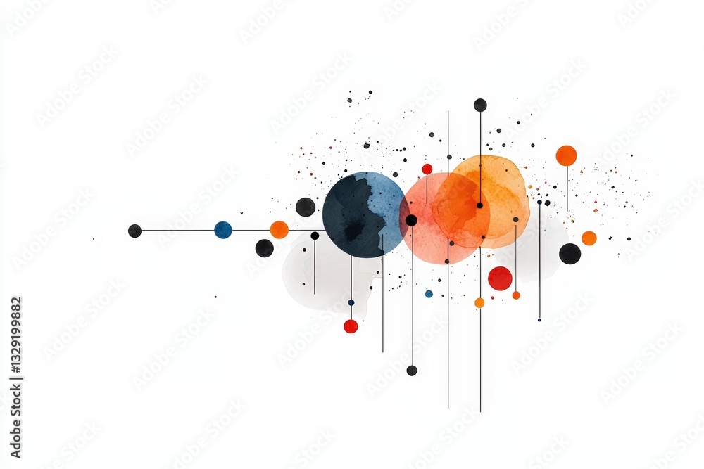 Poster abstract design featuring colorful circles and lines, creating a vibrant and modern artistic composi