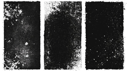 Grunge texture set: three distressed black and white rectangles with splatter effect