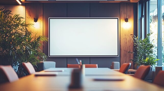 a scene showcasing a digital whiteboard in a meeting room.