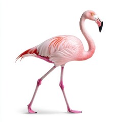 Fototapeta premium Pink Flamingo on White Background Profile View of Elegant Bird