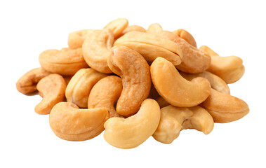 A pile of salt baked cashew nuts isolated on white background generated with AI