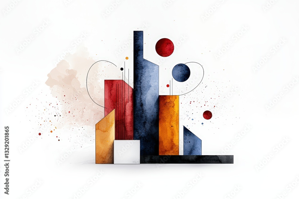 Poster abstract geometric composition featuring colorful shapes and forms, perfect for modern design and ar