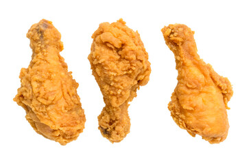 Top view set of three fried chicken legs isolated and generated with AI in png file format