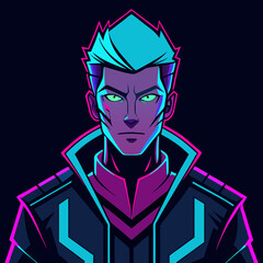 Cyberpunk Anime Character Vector – Neon Glow T-Shirt Design