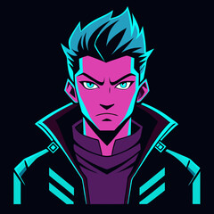 Cyberpunk Anime Character Vector – Neon Glow T-Shirt Design