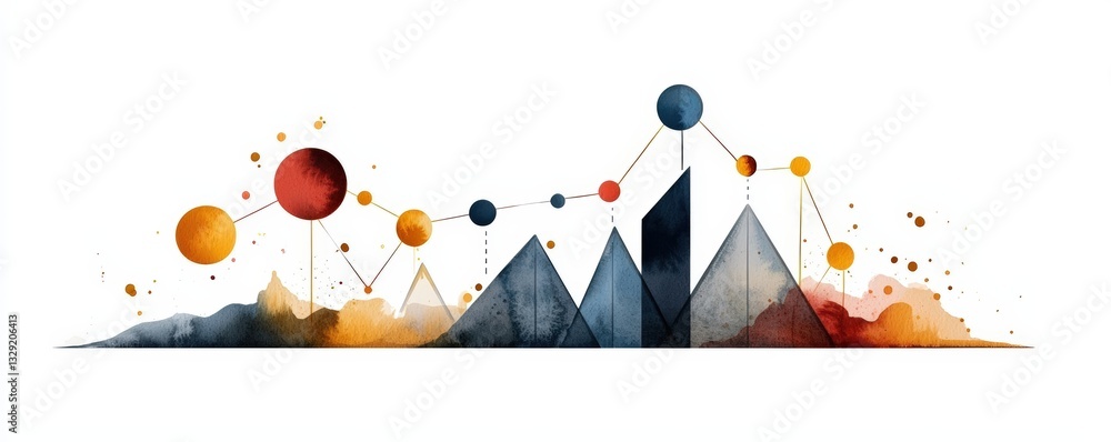 Poster abstract illustration of geometric shapes with vibrant colors, representing data visualization and c