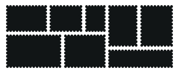 Frames Scalloped Vector Corrugated Bento Grid Shapes Set. Scallop Frame Wavy Retro Stickers Collection. Zig Zag Edge Geometric Borders Tag Boxes. Wiggle Design Background.