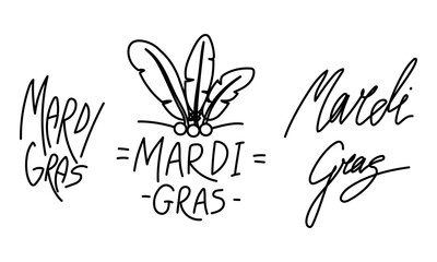 Fototapeta premium black Mardi Gras doodle set is suitable for use in promotional materials, decor, social media, and other products related to Mardi Gras, carnival themes, and holidays. inscription for the holiday