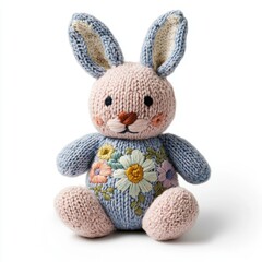 Fototapeta premium Handmade Soft Bunny Toy with Embroidered Floral Design Details