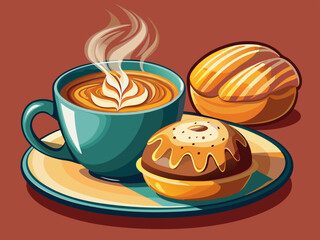 vector of  Hot cappuccino and brioche