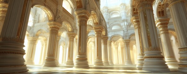 Fototapeta premium Interior view of a grand ornate hall with many columns