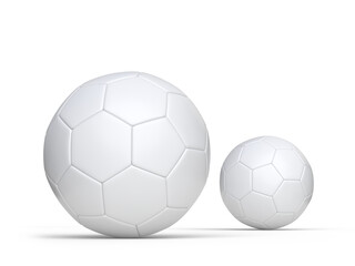 Blank white leather Soccer or football realistic mock up. Template hexagons pentagons empty football sphere isolated on background. Sports design element, leisure activities, hobby. 3d rendering