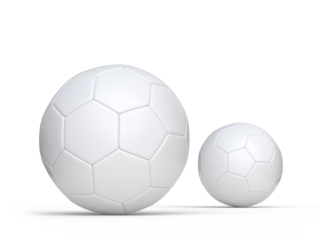 Blank white leather Soccer or football realistic mock up. Template hexagons pentagons empty football sphere isolated on background. Sports design element, leisure activities, hobby. 3d rendering