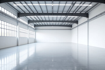 Obraz premium large empty warehouse with white walls and floor