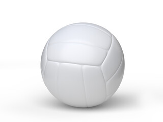 Blank white leather volleyball ball realistic mock up. Template sports game rubber accessory empty ball sphere isolated on background. Sports design element, leisure activities, hobby. 3d rendering