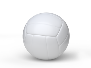 Blank white leather volleyball ball realistic mock up. Template sports game rubber accessory empty ball sphere isolated on background. Sports design element, leisure activities, hobby. 3d rendering