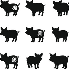 Show Pig SVG bundle Silhouette, Show Silhouette, Nine black pig silhouettes Illustration