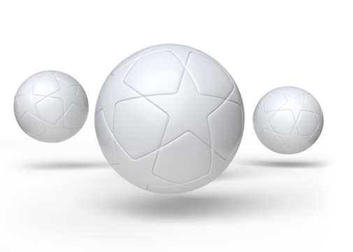 Blank white leather Soccer or football realistic mock up. Template hexagons pentagons empty football sphere isolated on background. Sports design element, leisure activities, hobby. 3d rendering