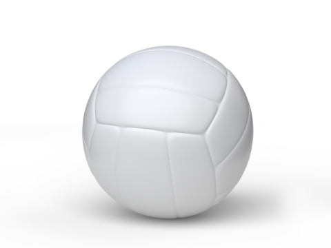 Blank white leather volleyball ball realistic mock up. Template sports game rubber accessory empty ball sphere isolated on background. Sports design element, leisure activities, hobby. 3d rendering