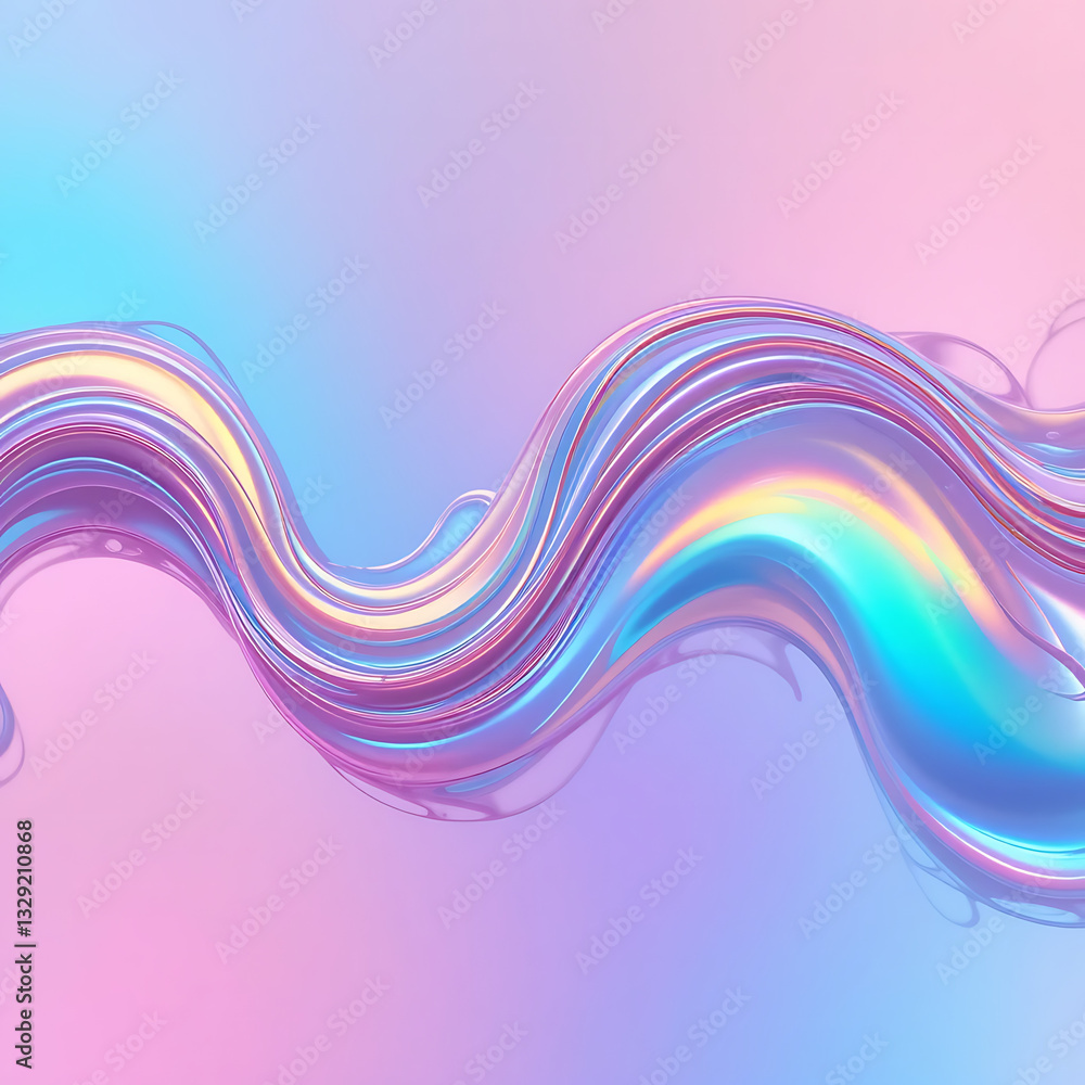 Wall mural close up, an iridescent fluid abstract image with vibrant colors in a smooth, flowing style on a sof