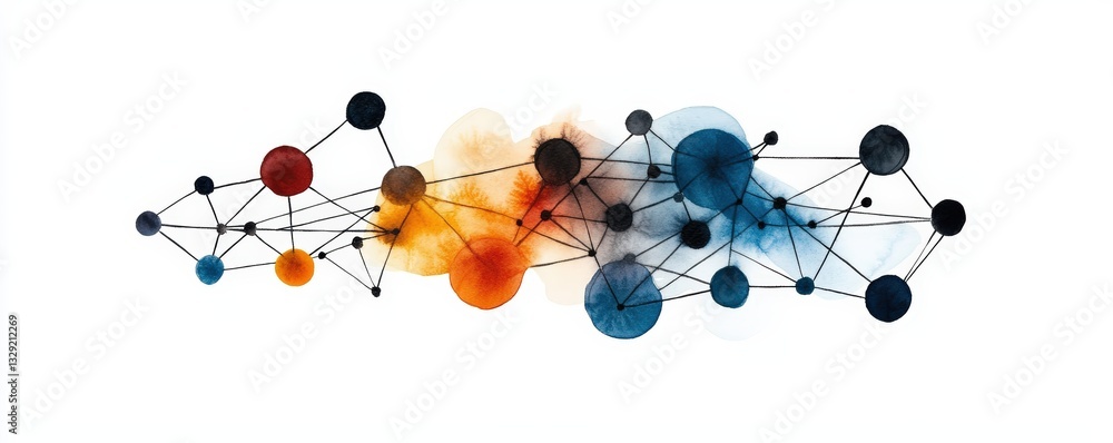 Poster abstract network design with colorful nodes and connecting lines, symbolizing connectivity and moder