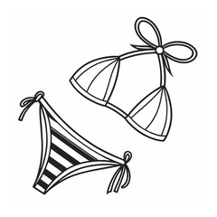 Bikini Icon – Minimalist Outline Vector for Swimwear and Beach Fashion, Bikini Outline – Simple Swimwear Icon, Black and White Bikini Vector – Fashion Illustration, Minimalist Bikini Icon
